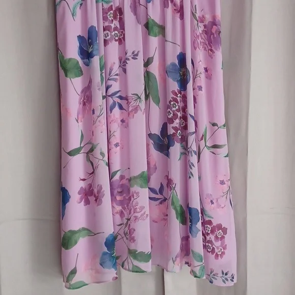 Talbots Georgette Botanical Fit&Flare Midi Dress, Purple Floral, Ruched Waist - Picture 7 of 16